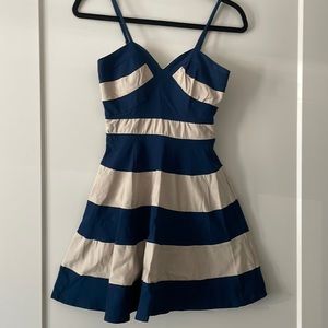 Lulus Band and Deliver Beige and Navy Blue Dress